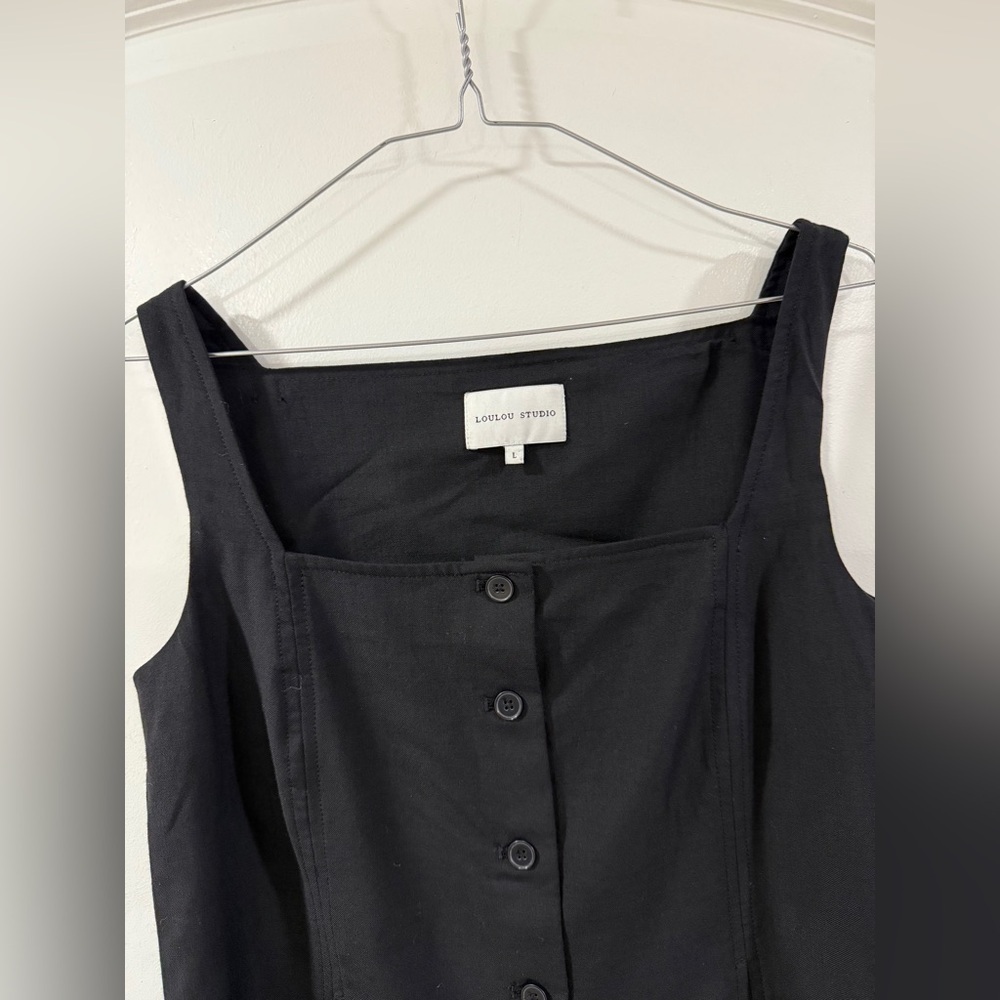 Loulou Studio Idon 100% Virgin Wool Black Mini Dress L Parisian Sheath - Picture 8 of 13